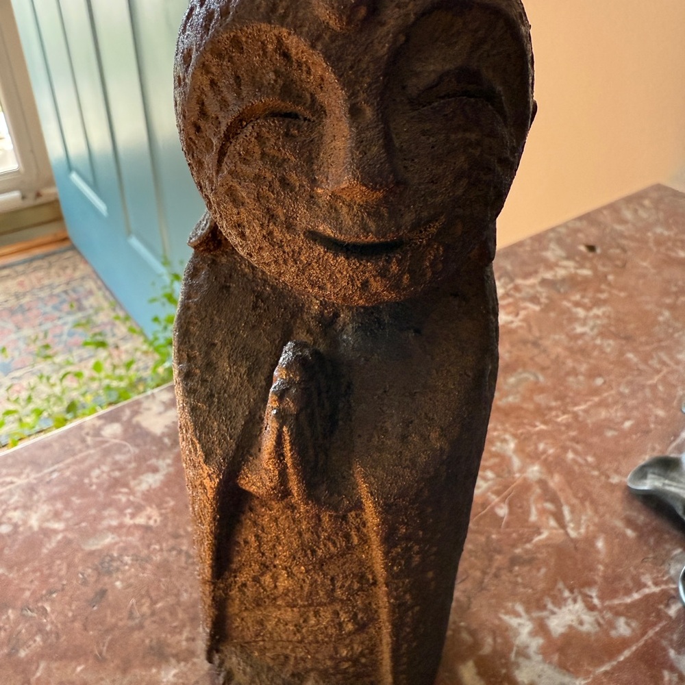Smiling Jizo Buddha Stone Statue - Guardian of Children and Travelers - Picture 3 of 15